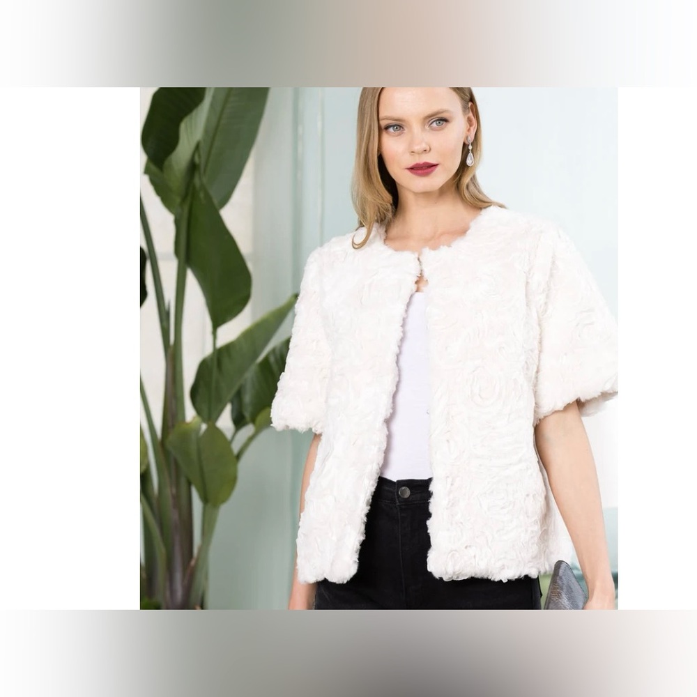 Faux Fur Flower Swirls Jacket - Picture 2 of 7